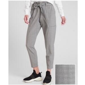 Athleta Pants Womens 2 Gray Skyline Plaid Paperbag High Rise Belted Stretch Work
